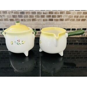 Vintage Brock of California Sugar Bowl and‎ Creamer Pottery Farmhouse Rooster